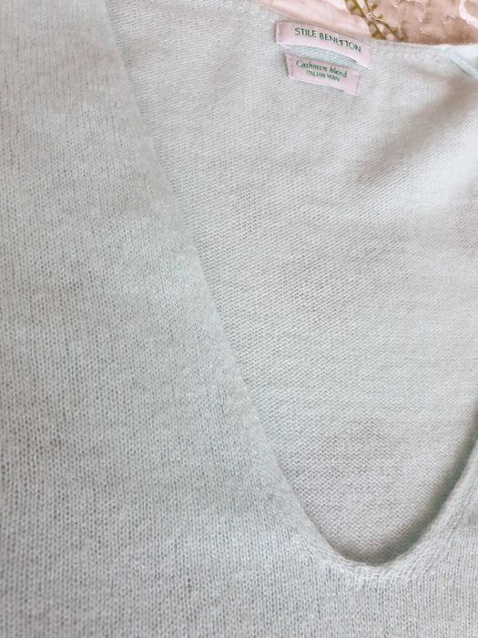 Pulover mix lana angora casmir albastru Benetton