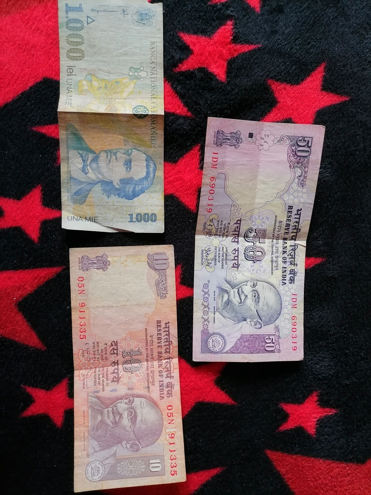 Bancnote rare 1000 de lei 50 rupi și 10 rupi