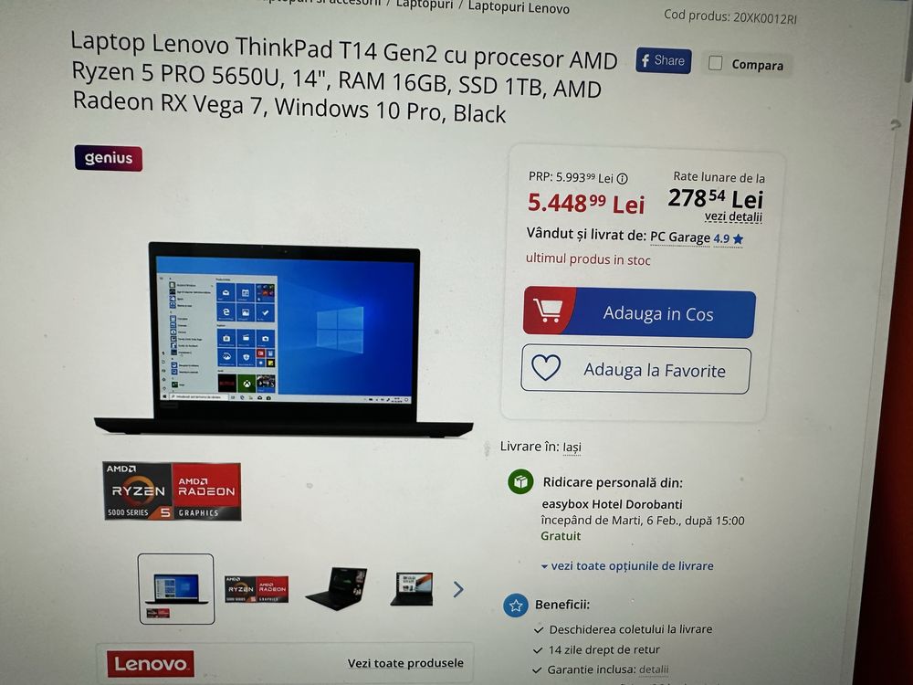 Lenovo ThinkPad T14 Gen2- Ryzen 5 PRO 5650U-16 Gb ddr4-GARANTIE 2025