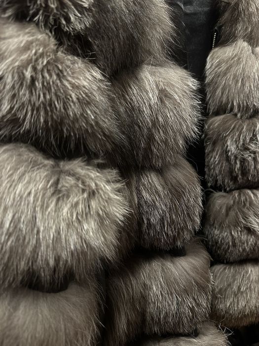 Blana de vulpe Gri cu maneci detasabile trei sferturi