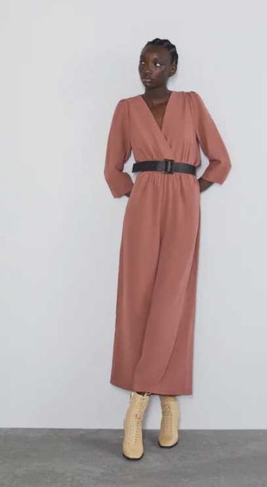 Salopeta Lunga/Combinezon larg, Zara, Roz, marimea M, maneca scurta