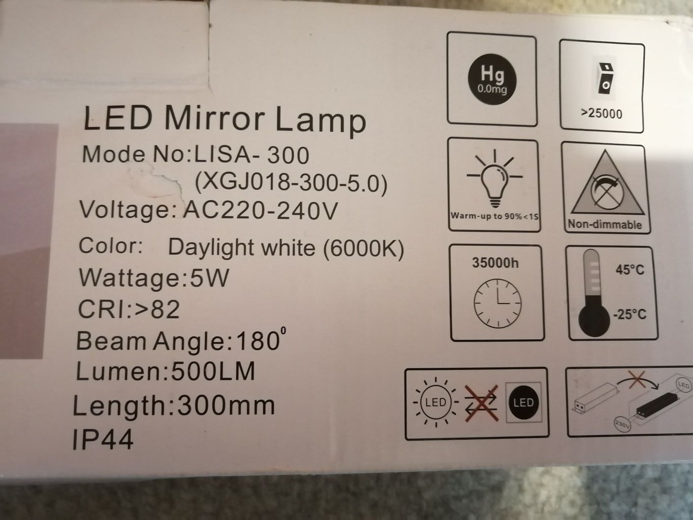 Осветление за огледало за баня Aourow LED 5W 230V 500LM, IP44