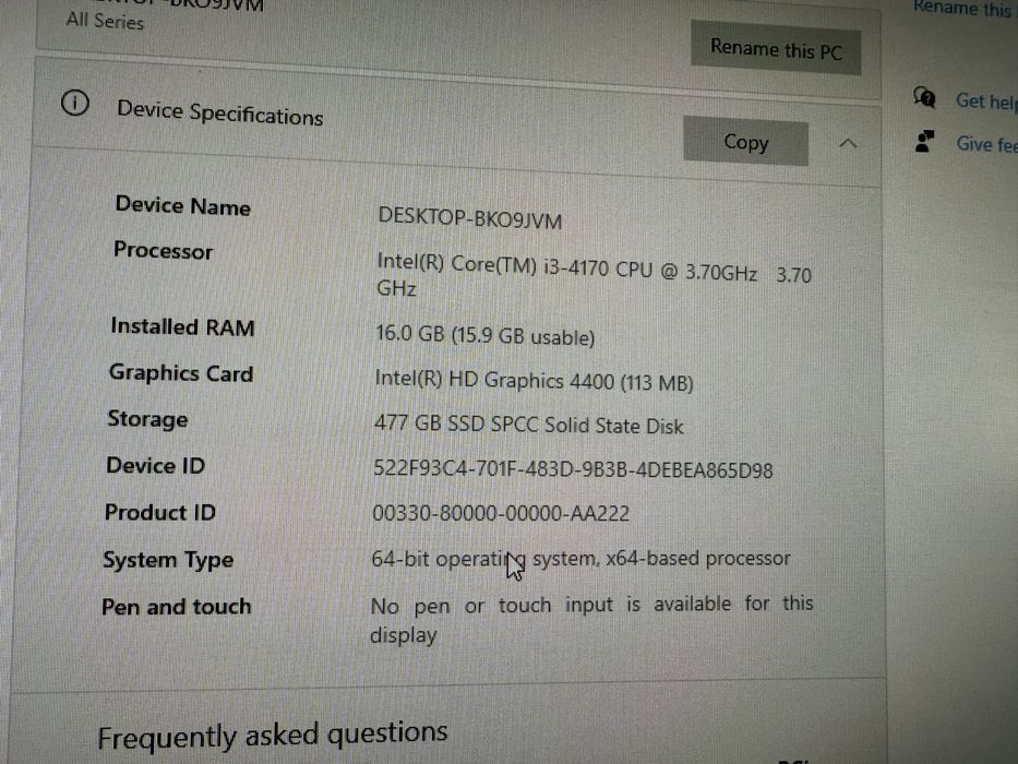 Компютър Asus I3 4поколение, SSD 500GB,RAM 16GB(3,7GHz)