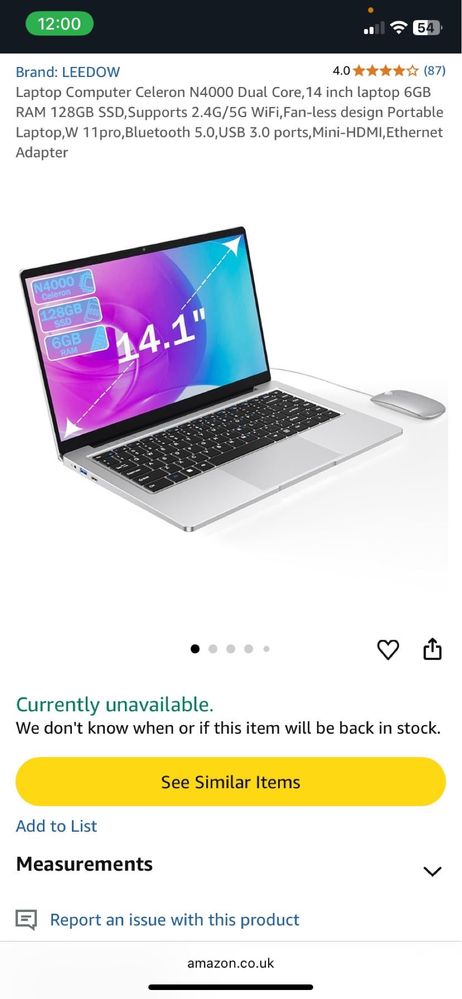 laptop anl5 n4000 6gb ram ,128gb