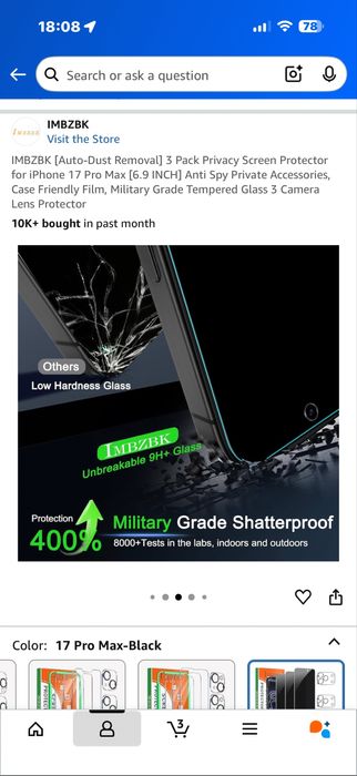 Set 3 folii privacy ecran iPhone 17ProMax