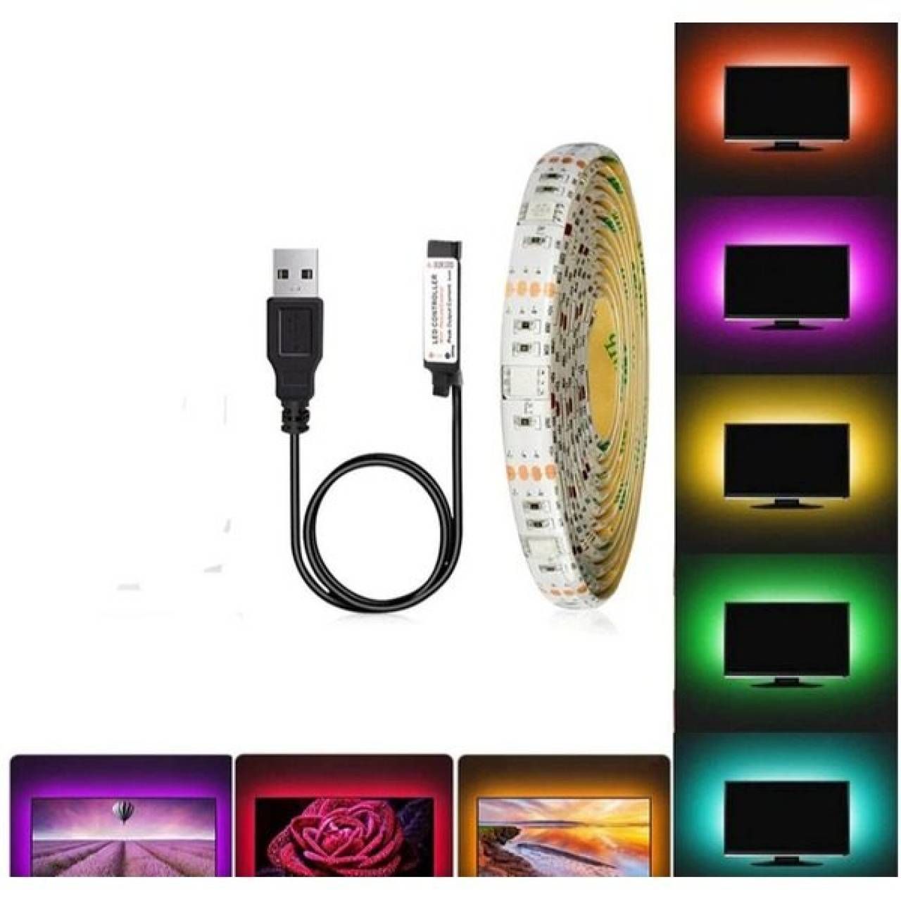 Banda LED Ambilight pentru iluminare fundal TV cu telecomanda si