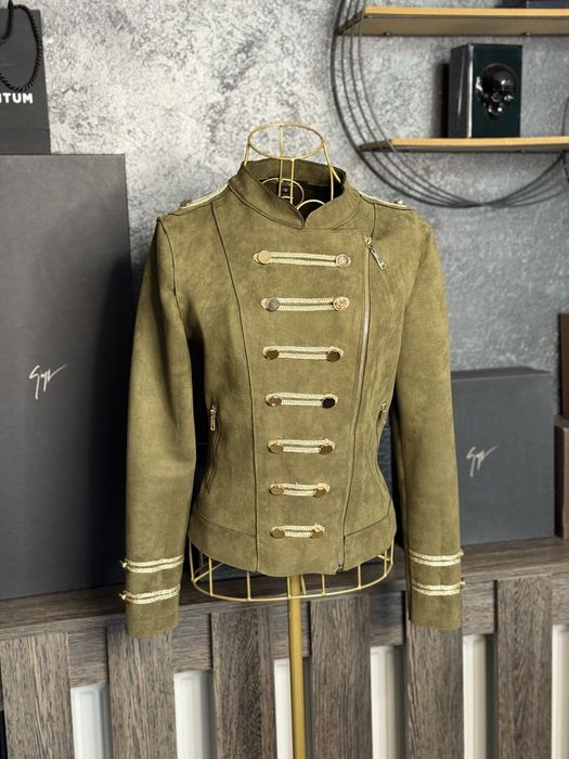 Geaca piele intoarsa dama, verde army   M