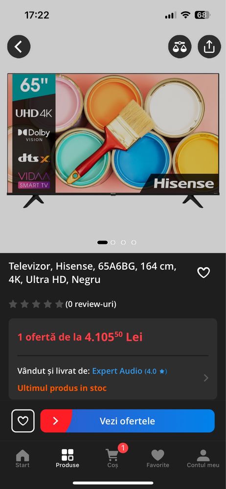 Televizor Hisense, 164 cm, 4K, Ultra HD, Negru