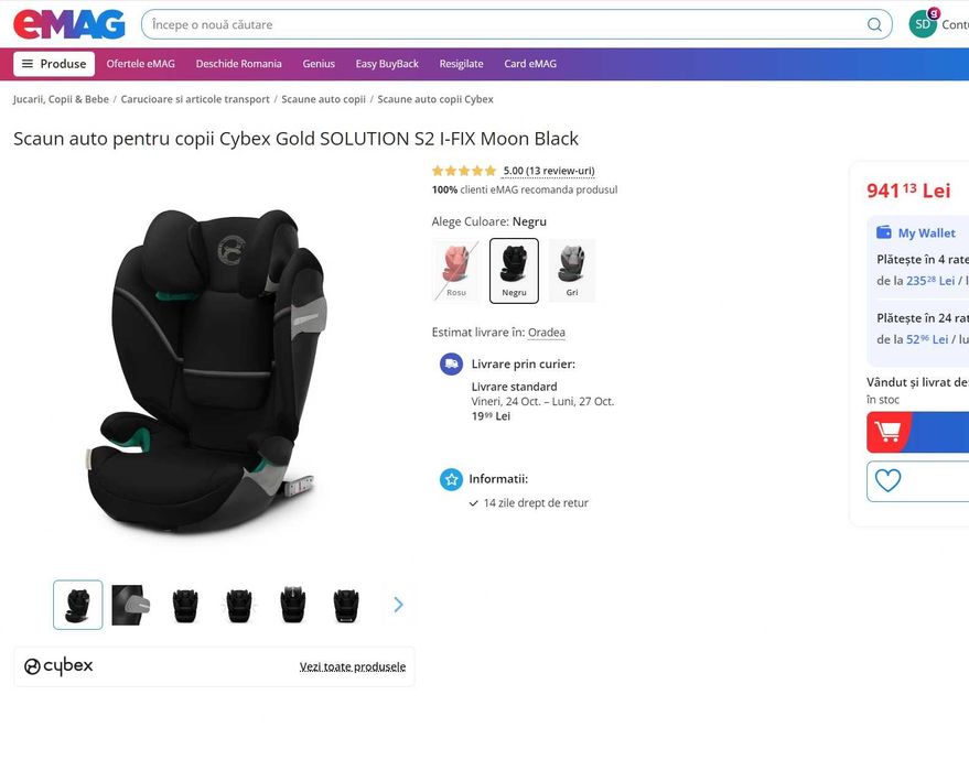 Scaun auto copii Cybex Gold SOLUTION S2 I-FIX Moon Black SIGILAT