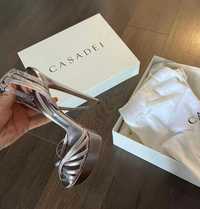 Sandale Originale CASADEI, full box, culoare argintiu mat, impecabile