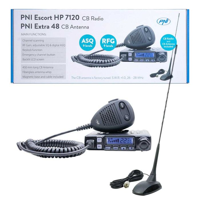 Kit statie radio CB PNI Escort HP 7120 ASQ + antena magnet inclus