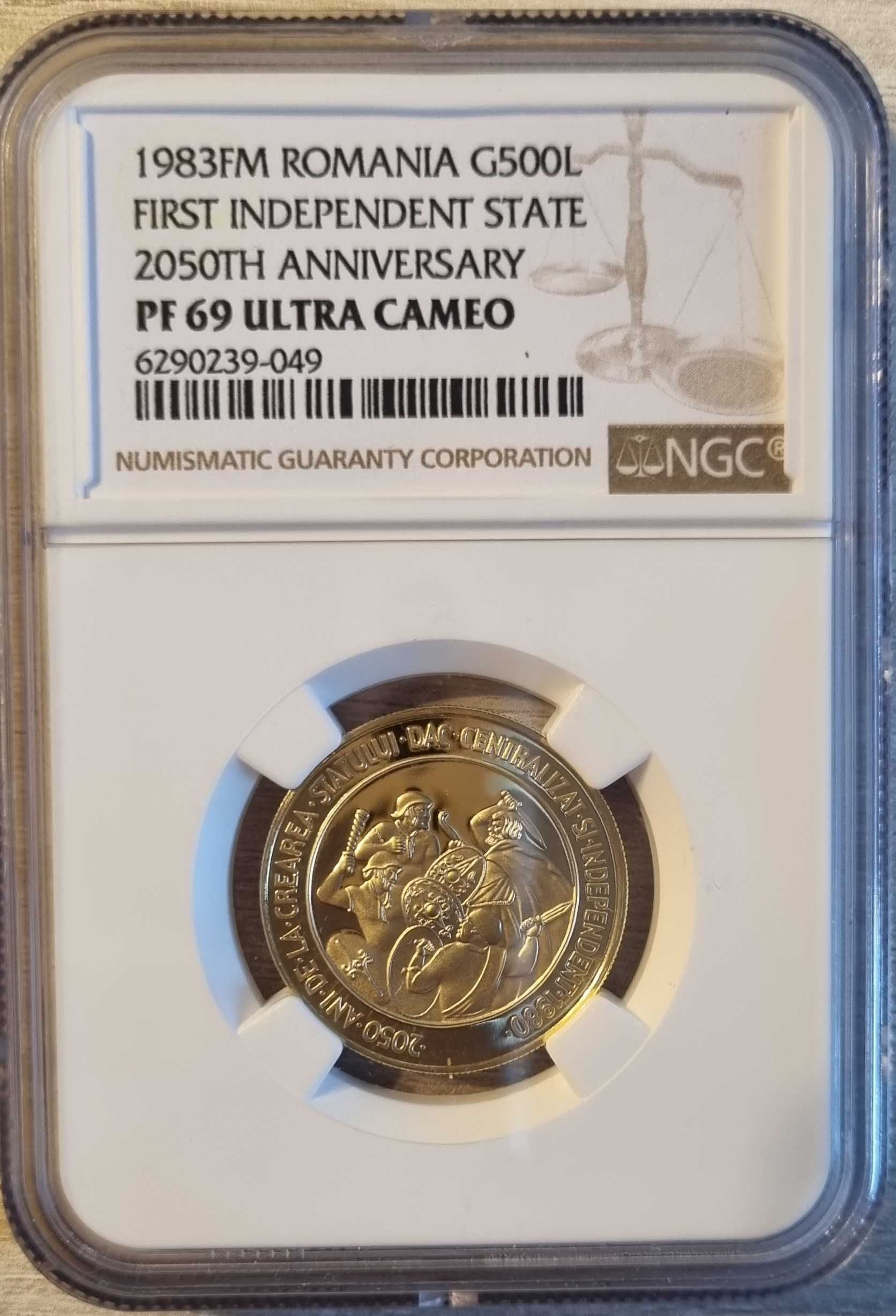 Moneda aur 500 lei Statul Dac 1983 gradata NGC PF69 Ultra Cameo