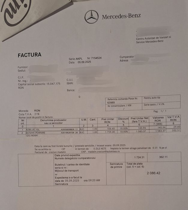Acumulator / baterie originala Mercedes AGM 80Ah - 800 A, nou