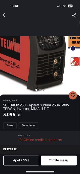 Aparat sudura telwin superior 250. Invertor