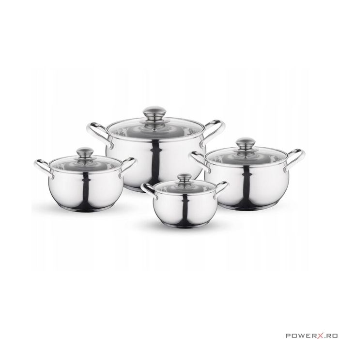 Set 4 oale din inox, cu capac, 1.9 l, 2.6 l, 3.6 l, 4.7 l, argintiu,