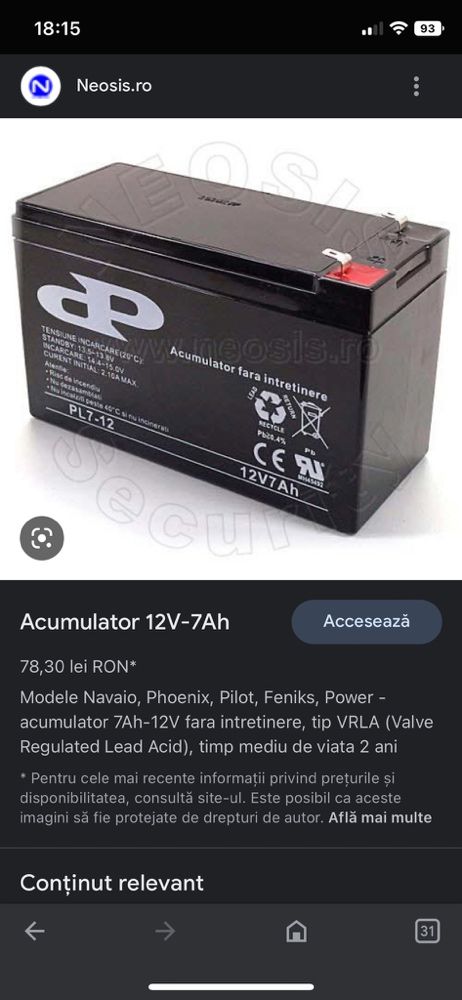 Acumulat 12V 7 ah ,navomode,ups,panou solar