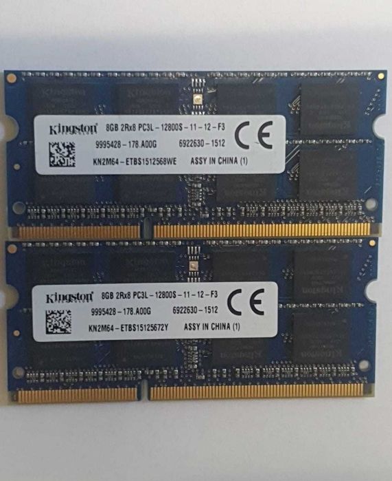 Memorie Laptop Kit 16GB DDR3L 1600 Kingston, 2 x 8GB DDR3L
