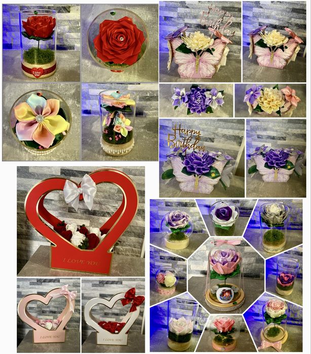 Buchet din trandafiri de sapun sau satin / Aranjamente florale/ dulci