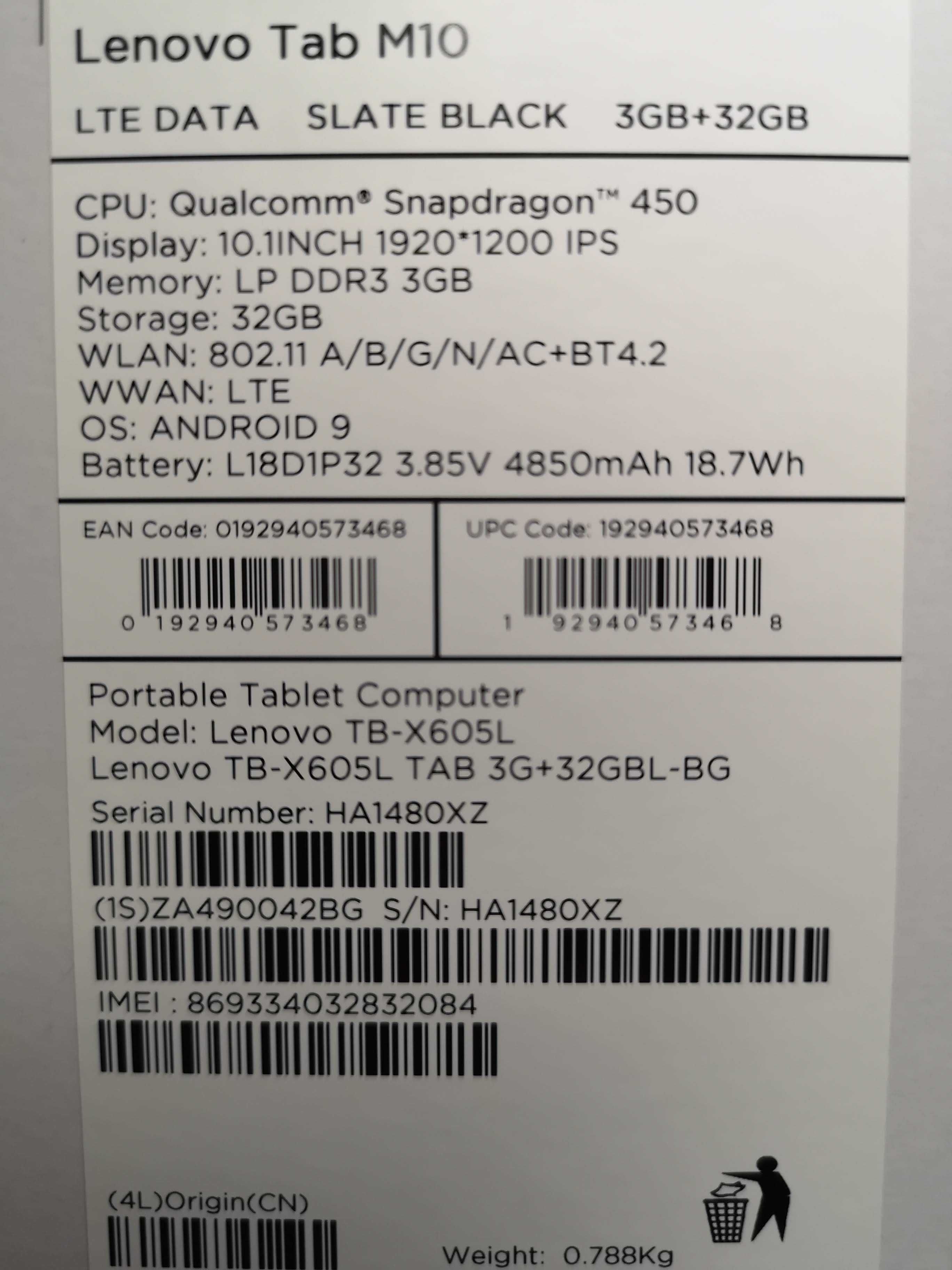 Vand tableta Lenovo Tab M10, Octa-Core 1.8GHz, 10.1", 3GB RAM, 32GB.