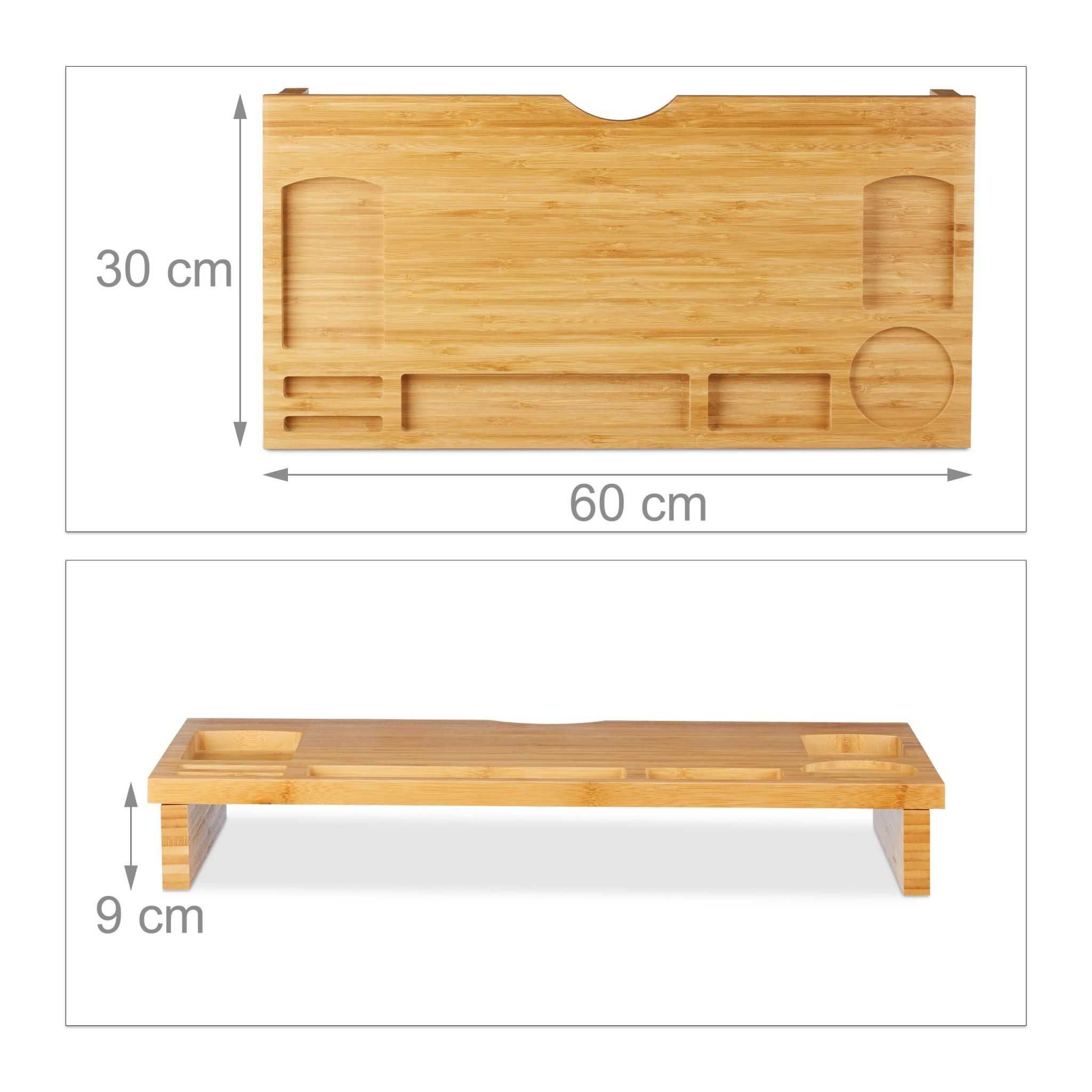 Suport de monitor din bambus cu spatiu de depozitare 9 x 60 x 30 cm