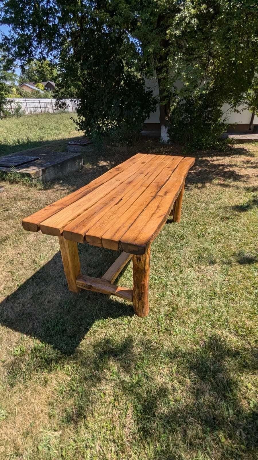 Set masa si 2 banci din lemn masiv, pentru gradina
