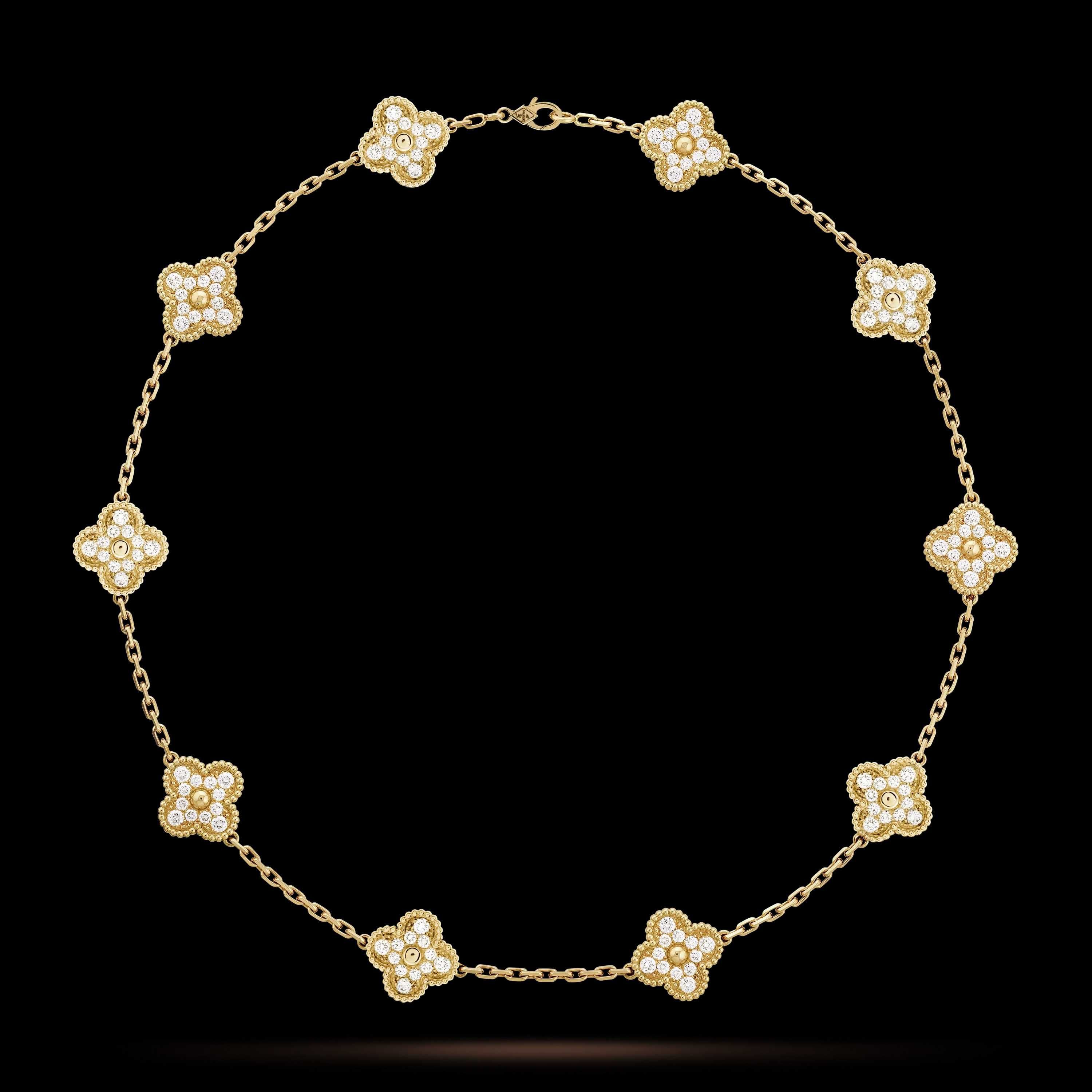 Van Cleef & Arpels VCA Gold Diamond 10 Motifs Alhambra Дамско Колие