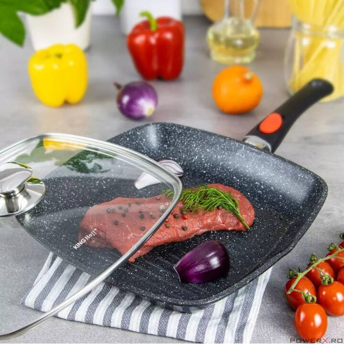 Tigaie marmorata, neagra 28x28x4,5cm, cu maner detasabil, Kinghoff