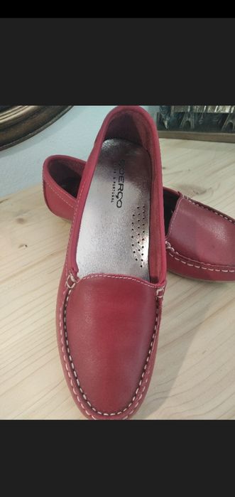 Mocasini piele, roșu, 37