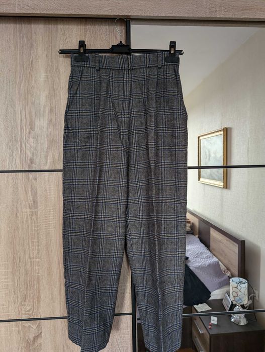 Сив вълнен кариран панталон &otherstories