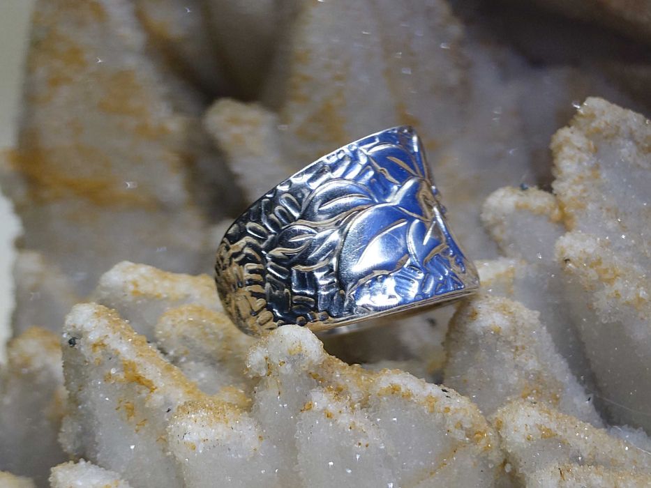 Inel argint 925 bandă lată reglabilă – decor floral (Italia)