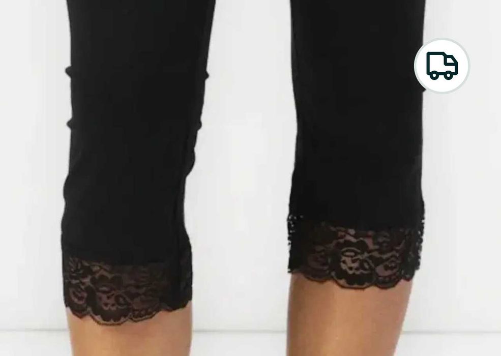 Colanti/pantaloni/leggings negru cu dantela, bumbac, 'Anna Fields', S
