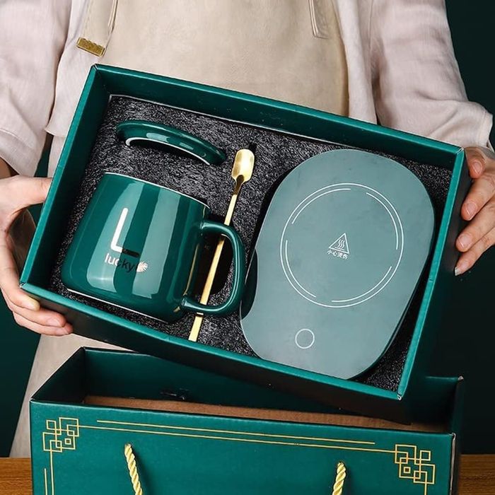 Керамична чаша с нагревател и лъжичка в подаръчен комплект -20 % Акция