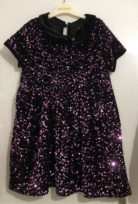 Като нова Официална Рокля с пайети черно/тъмнорозово - до 128см