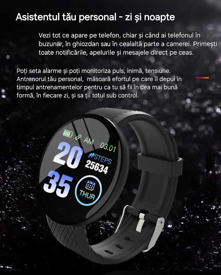 Set smartwatch performant cu 2 curele. Negru/Turcoaz. USB. Waterproof.