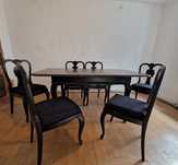 Set masă din lemn masiv, reglabila + 6 scaune stil Chippendale