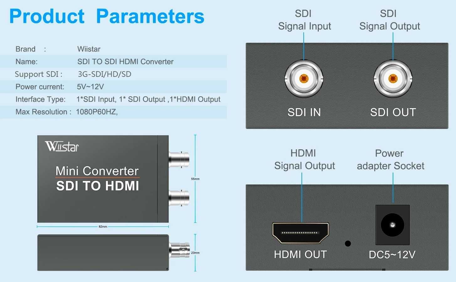 Видео-аудио адаптер SDI к HDMI, 1080P