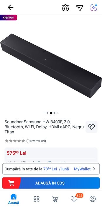 Soundbar Samsung HW-B400F - NOU, SIGILAT, GARANTIE 2 ani, Bluetooth