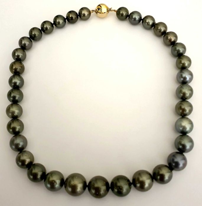 Colier Perle Tahitiene Mari Rotunde 14Mm Si Aur 14K