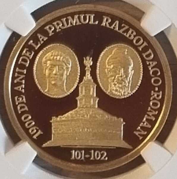 Moneda aur BNR 1000 Lei, primul razboi daco-roman, gradata NGC PF 67