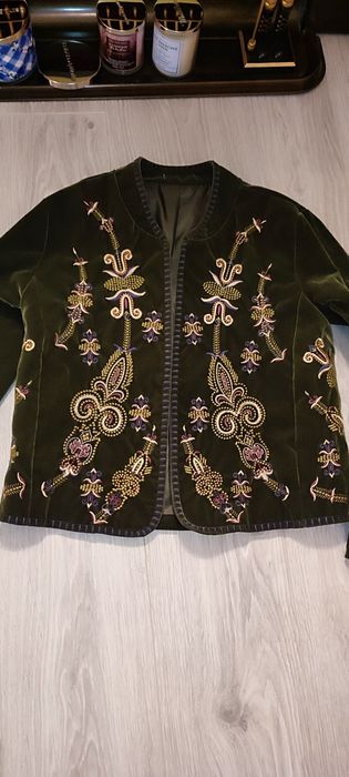 Blazer/sacou catifea fină Verde olive,  handmade, mărime M, oversize,