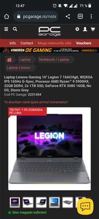 Laptop Lenovo legion 7 rtx3080 Ryzen 9