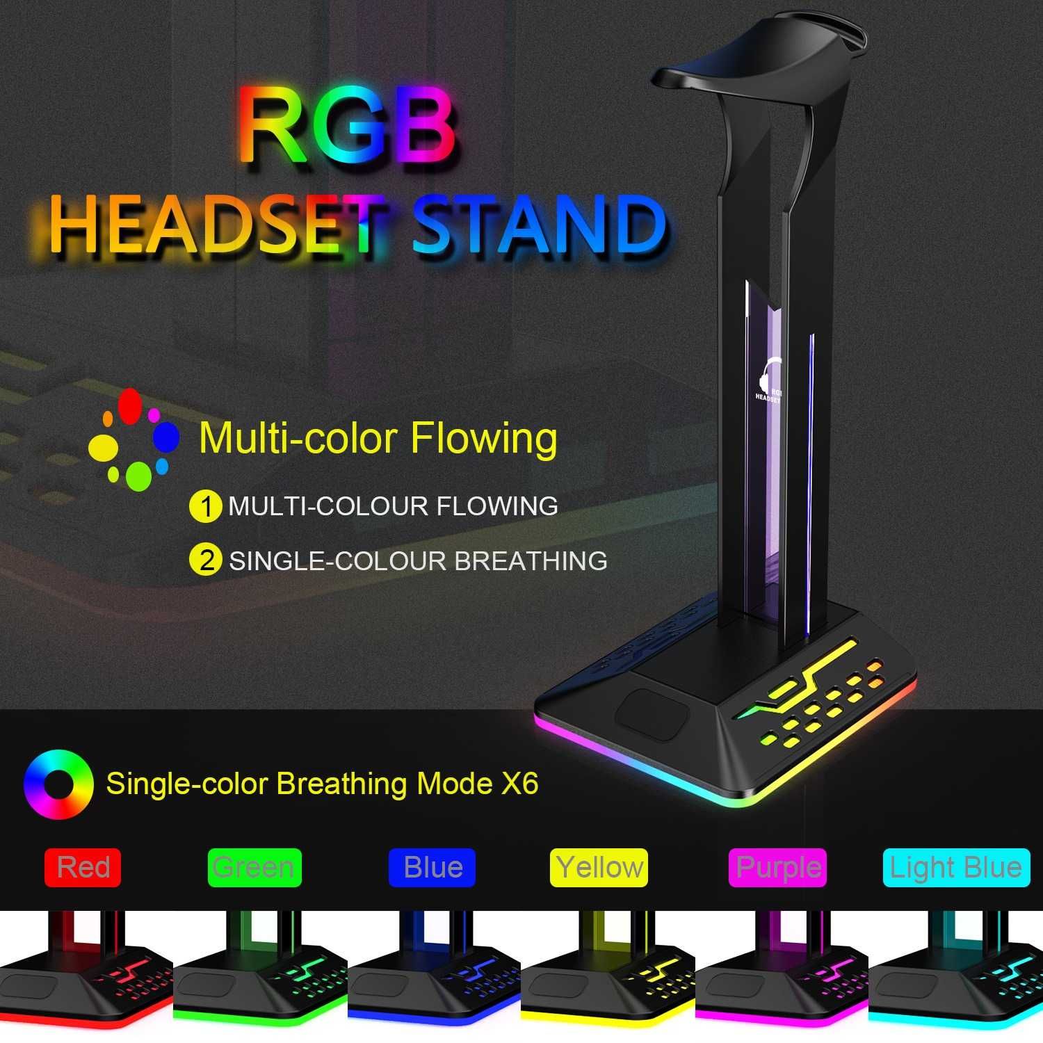 Suport casti gaming, Iluminare RGB, Design Premium, Negru