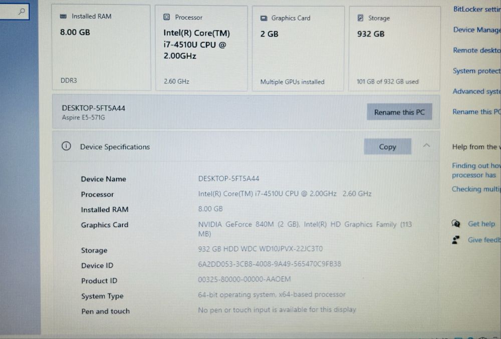 Vand Laptop Acer i7 / nVidia