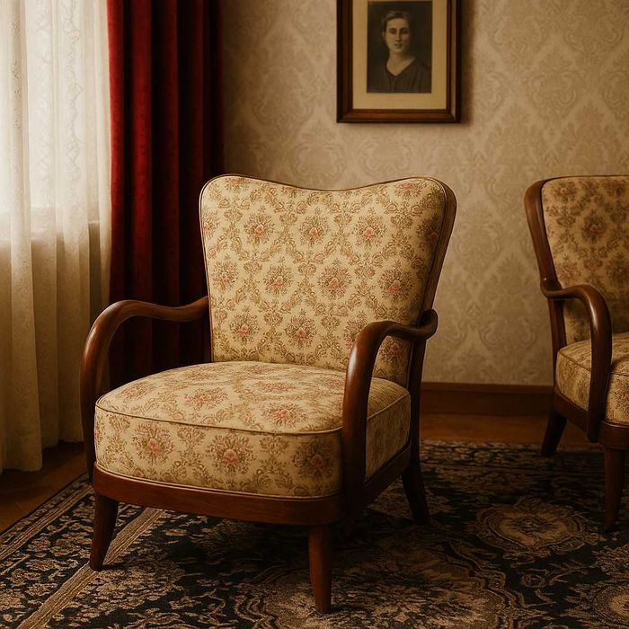 Fotoliu Art Deco lemn curbat, tapițerie originală piesă rară, colecție