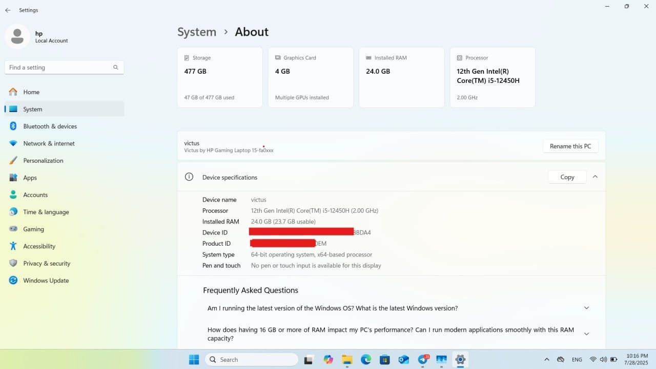 Ноутбук HP Victus  i5-12450H / 24GB / SSD 512GB