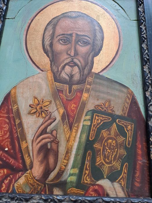 tablou icoana veche pictura pe lemn Sfantul Nicolae