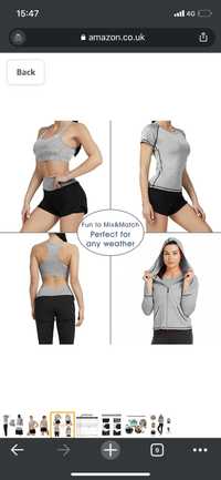 Set fitness 5 piese, burtiera, pantaloni scurți,tricou,colanți,hanorac