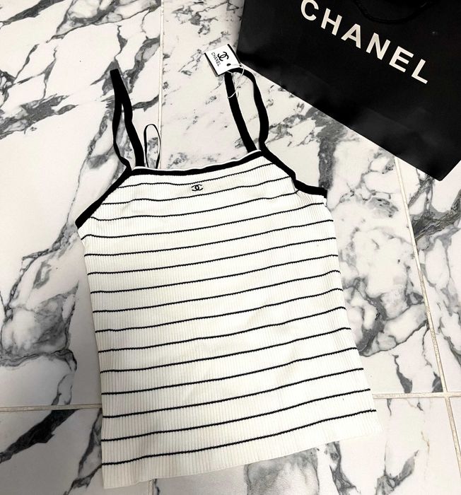 chanel бял топ потник фина плетка шанел рае плетен горница тениска