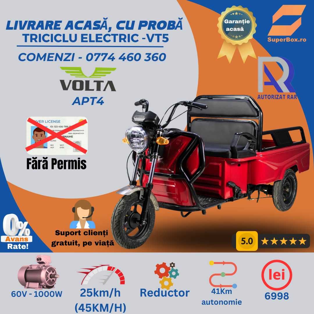 Triciclu Electric APT4, Volta fara permis omologat RAR, Gratis Livrare