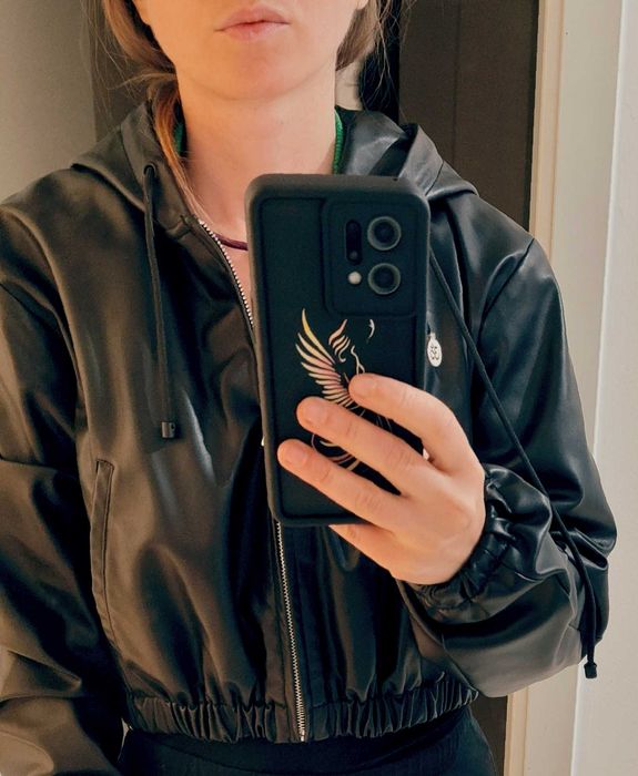 Geacă Oysho S, potrivit și XS - crop top, imitație piele, pentru femei